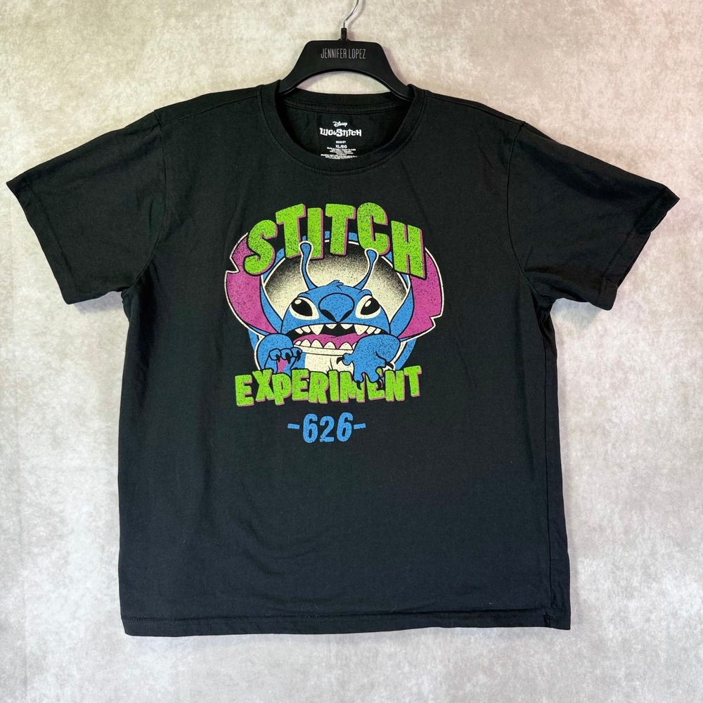 Disney Lilo & Stitch T-Shirt Women XL Black Graphic Stitch Experiment 626 Tee